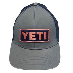 YETI Trucker Hat OSFM Gray Navy Orange Patch Mesh Back Snapback Built For Wild